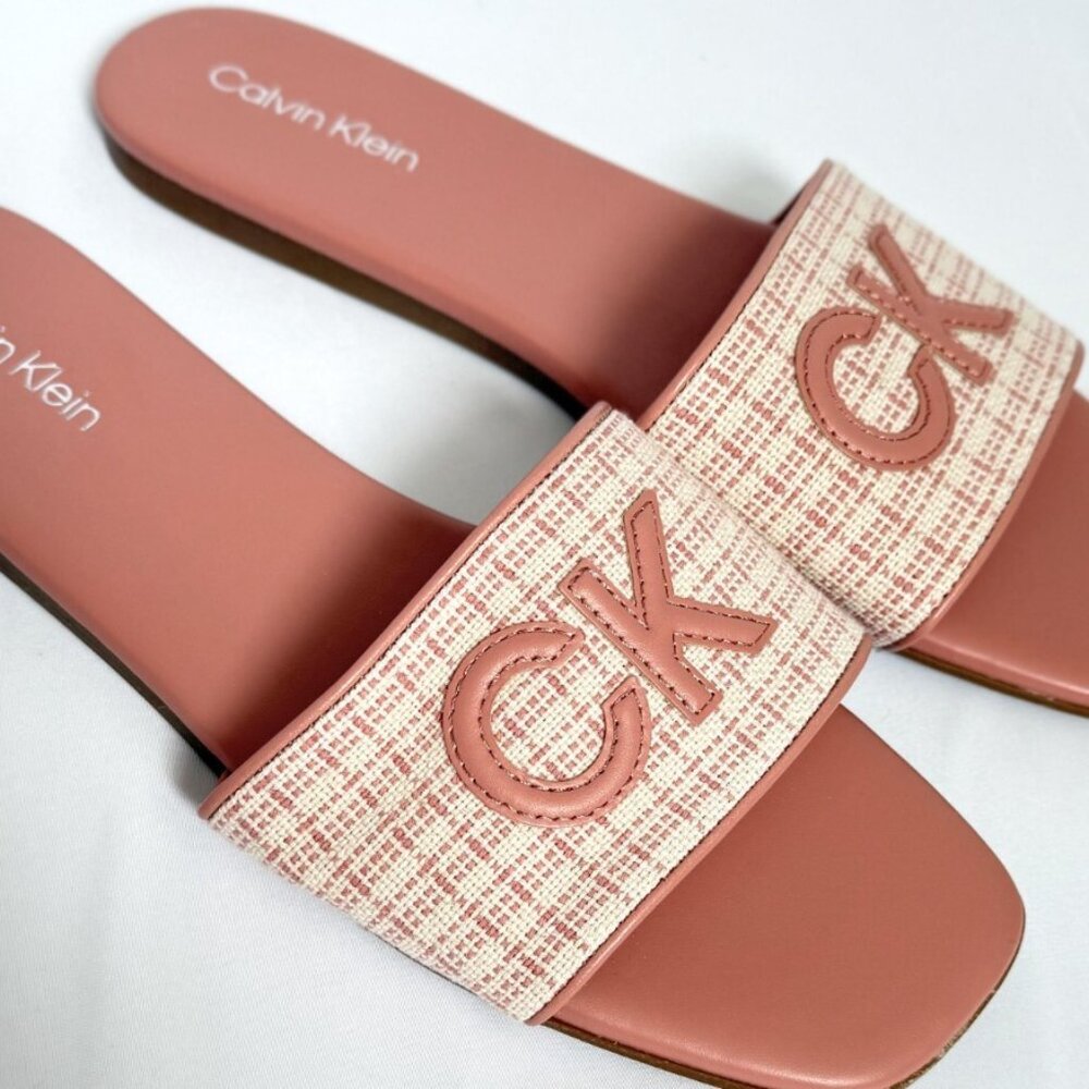 Calvin Klein Yides Light Pink Square Toe Slide Sandals Flat Shoes Women's 10M NW - Picture 6 of 10